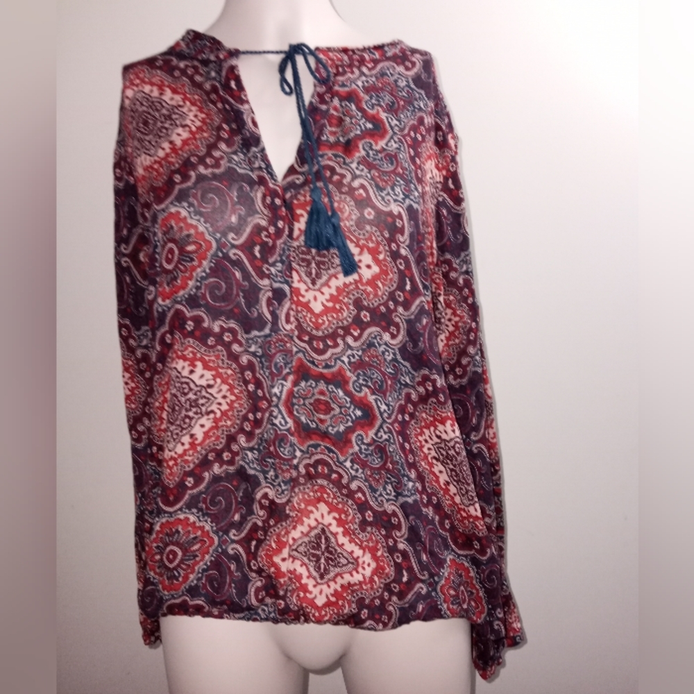 Lucky brand floral print boho blouse size medium
